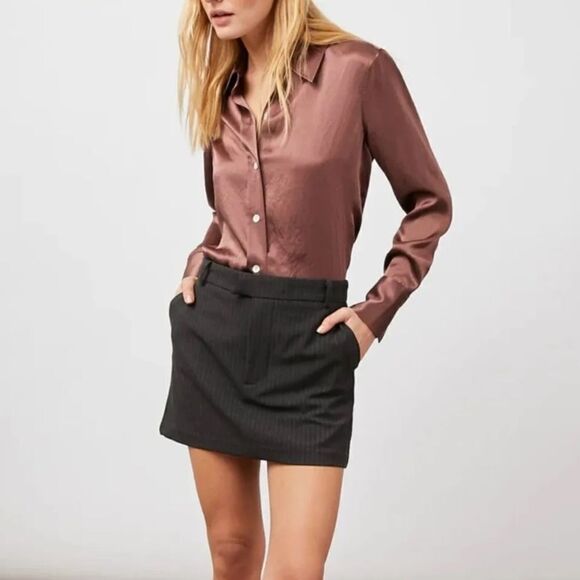 Rails Andrea Satin Button Down Top Women’s Nutmeg Brown  $218 - Picture 1 of 16